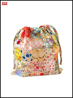Vintage Floral Drawstring Makeup Bag Toiletry Travel Organizer Cotton Cosmetic